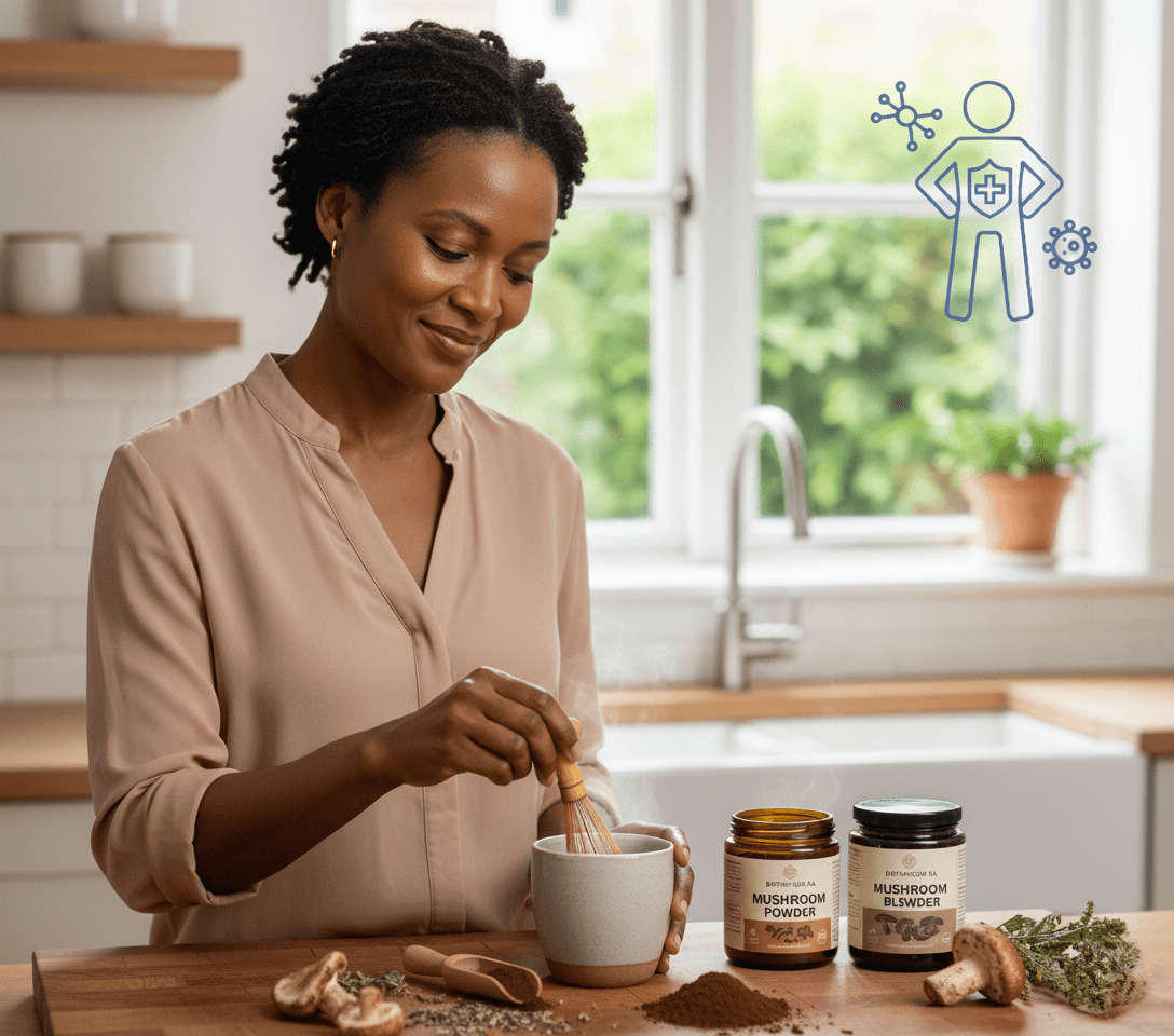 Herbs and Mushroom powders to help with immune system function from Botanicum SA