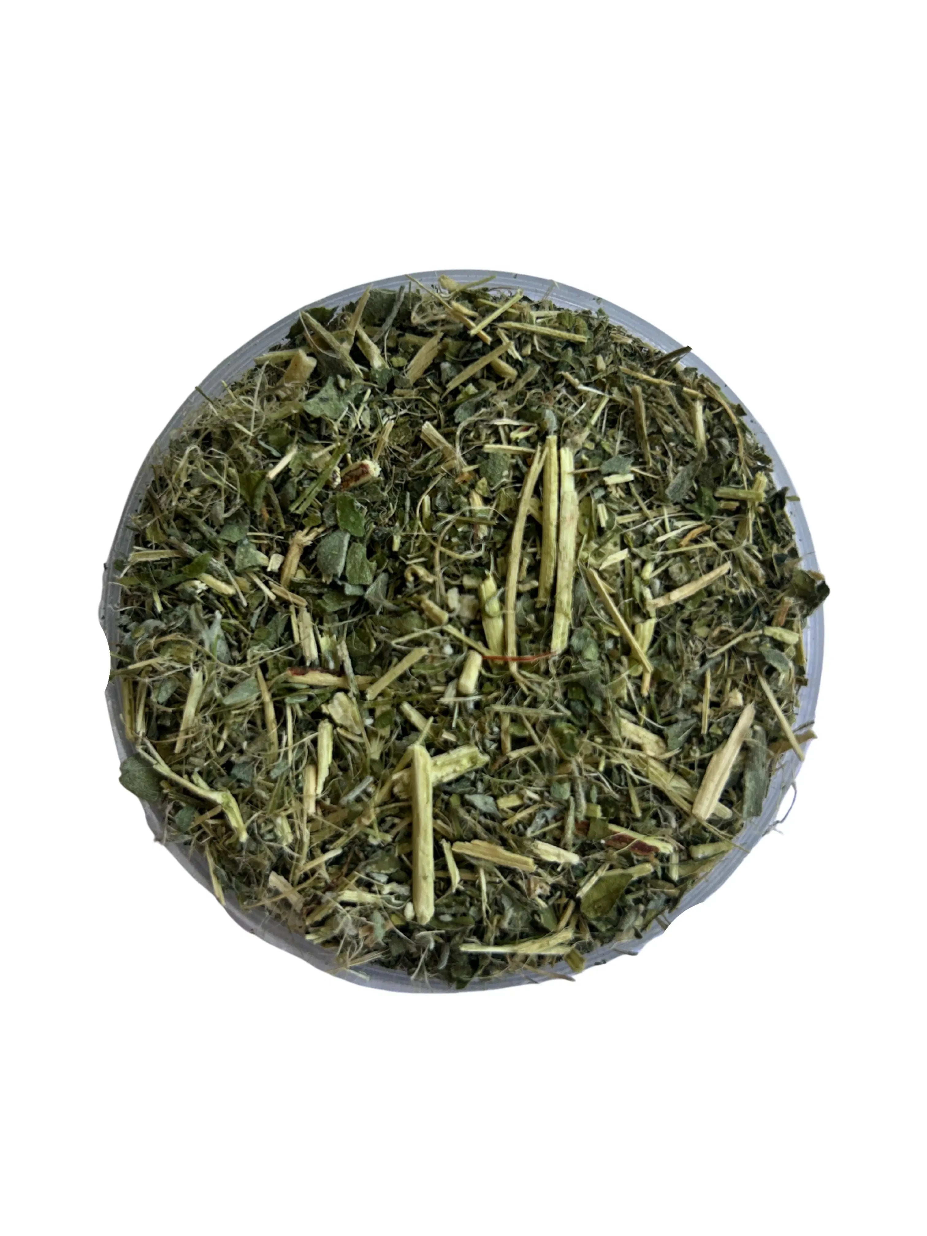 Premium Cancerbush tea cut, sustainably sourced from South Africa, showcasing dried Cancerbush leaves.